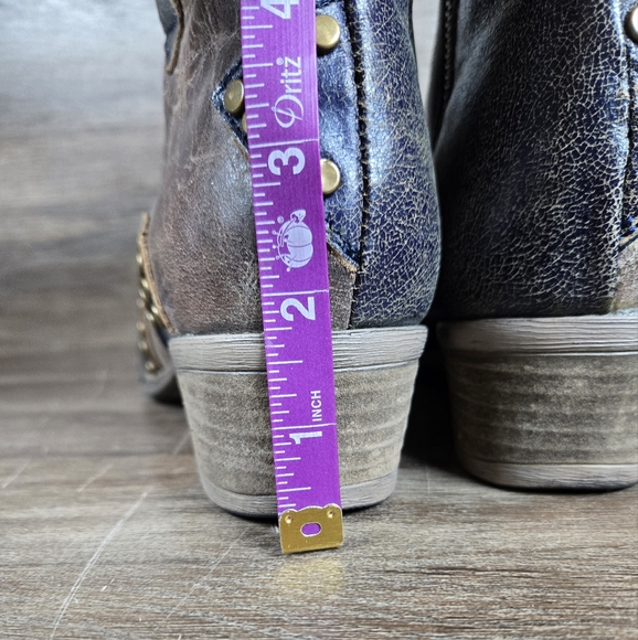 Circle G Western Boho Studded Distressed Ankle Boots Blue Tan Star By Coral Sz 6 - Picture 12 of 13